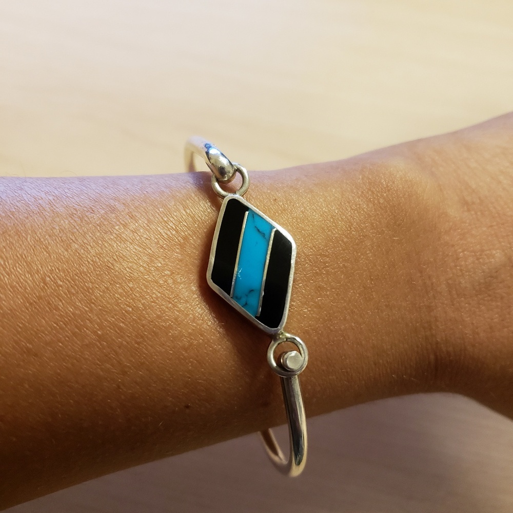 Sterling Silver Bracelet with Onyx and Turquoise